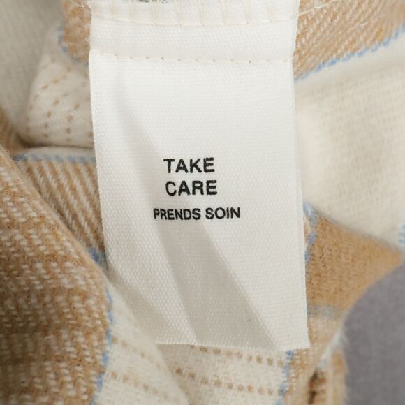 Avec Les Filles Jacket Womens XS Beige Ivory Blue Plaid Flannel Top Shacket New - Picture 16 of 16